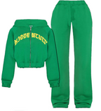 Women's Zip-up Hooded Cropped Sweatshirt and Trouser | Streetwear
