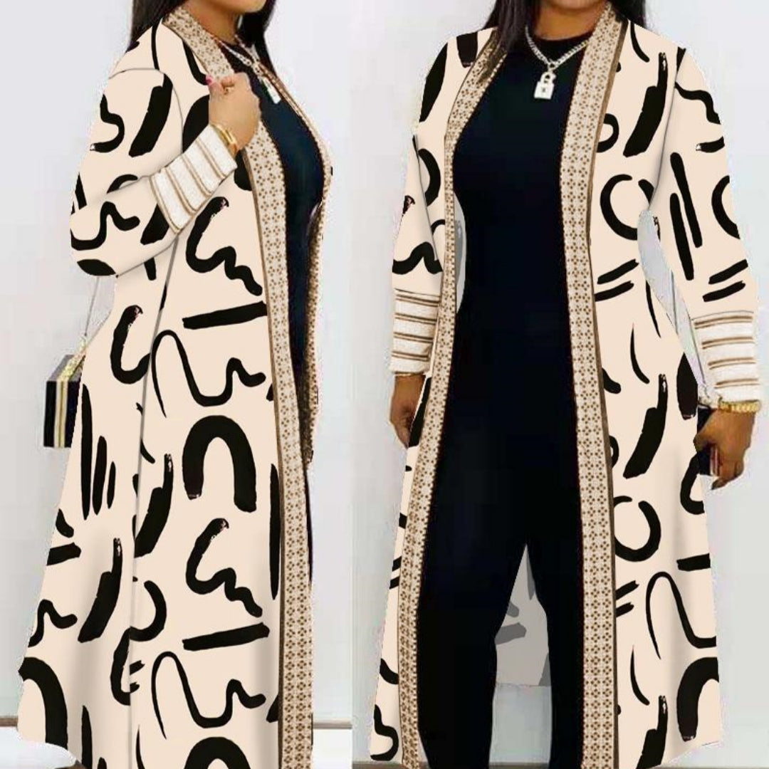 Women's Fashion Printed Long Sleeve Splicing Coat