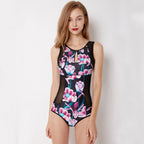Floral Mesh-Panel One-Piece Swimsuit