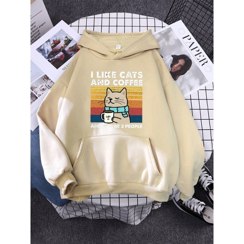 Printed Women's Hoodie - I Like Cats and Coffee | Streetwear