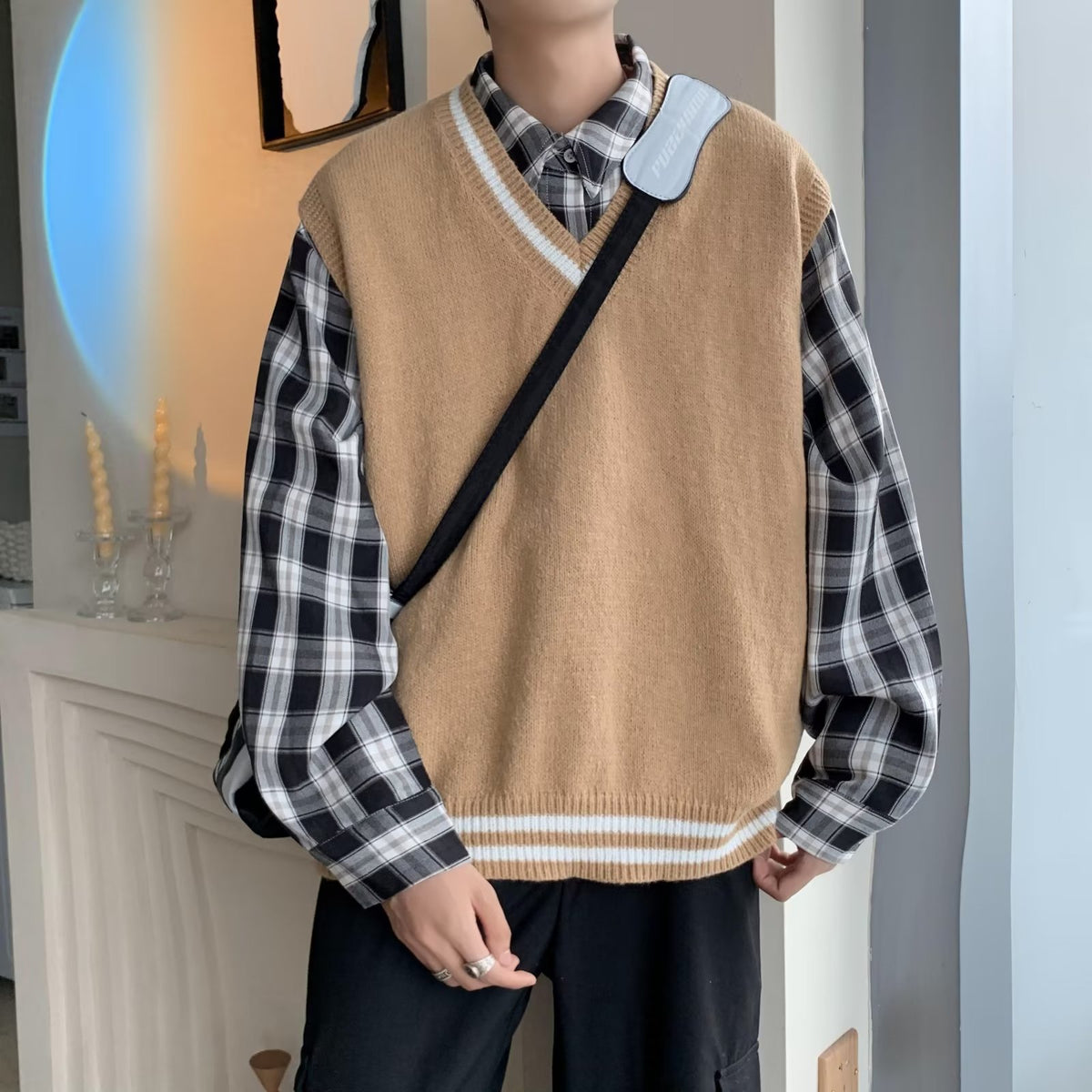 Men's V-neck Knit Vest Sweater for Fall