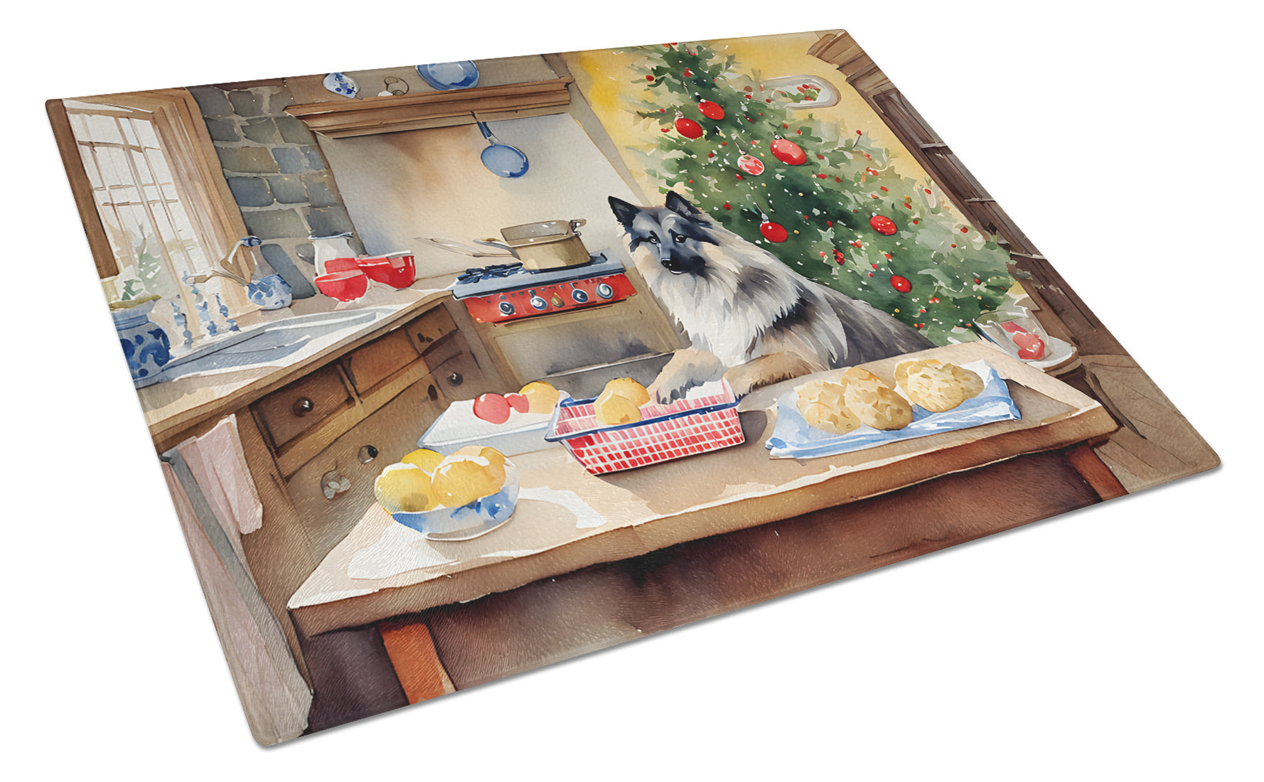 Keeshond Christmas Cookies Glass Cutting Board