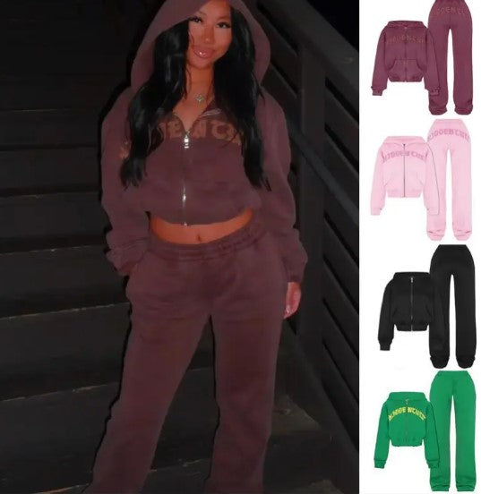 Hooded Cropped Sweatshirt And Loose Trousers | Streetwear