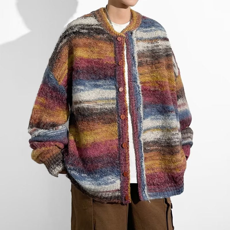 Trendy Contrast Color Knitted Cardigan for Men and Women