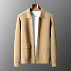 Men's Retro Wool Polo Cardigan with Pockets