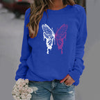 Colorful Butterfly Print Round Neck Sports Sweater