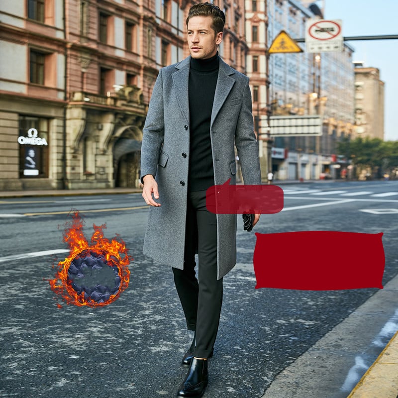Men's Mid-Length Wool Trench Coat for Autumn & Winter
