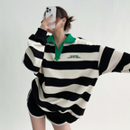 Unisex Striped Embroidered Lapel Sweatshirt for Men | Streetwear