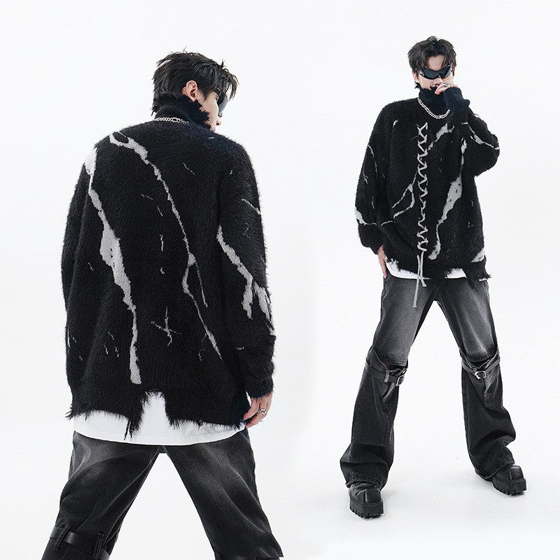 Ripped Jacquard Turtleneck Sweater