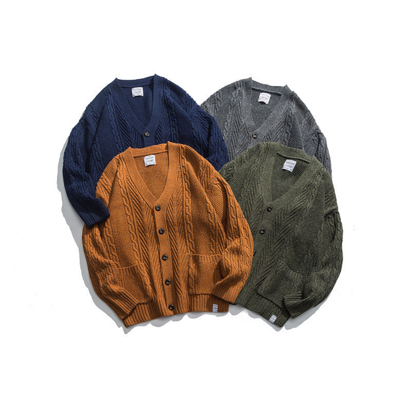 Men's Japanese V-neck Cardigan Sweater for Youth