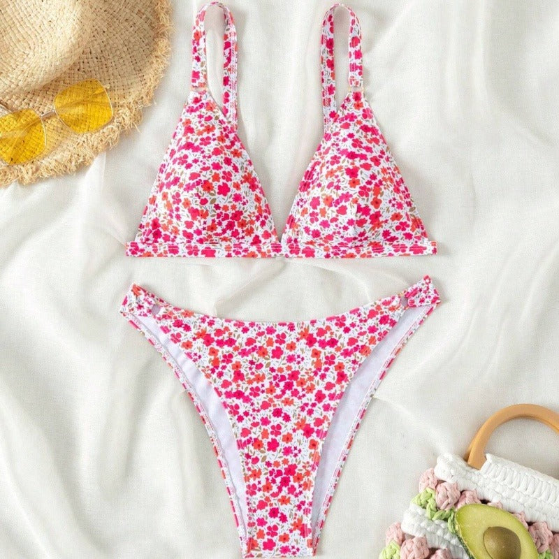 Women's Blue Floral Print Two-Piece Bikini Set