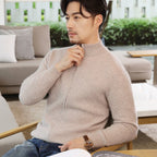 Loose Knit Solid Wool Sweater with Zippered Turtleneck