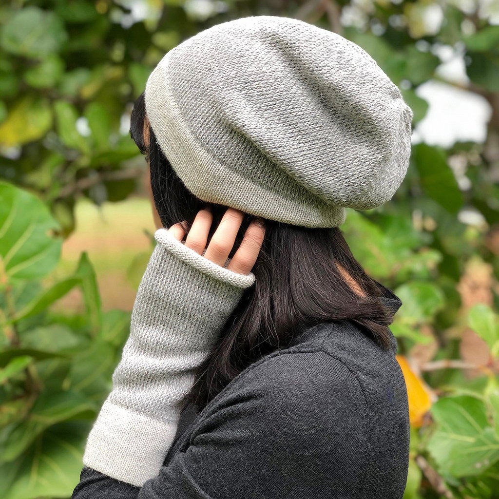 Gray Interwoven Alpaca Beanie | Embroidered Cap