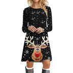 Christmas Crewneck Long Sleeve Dress with Print Design