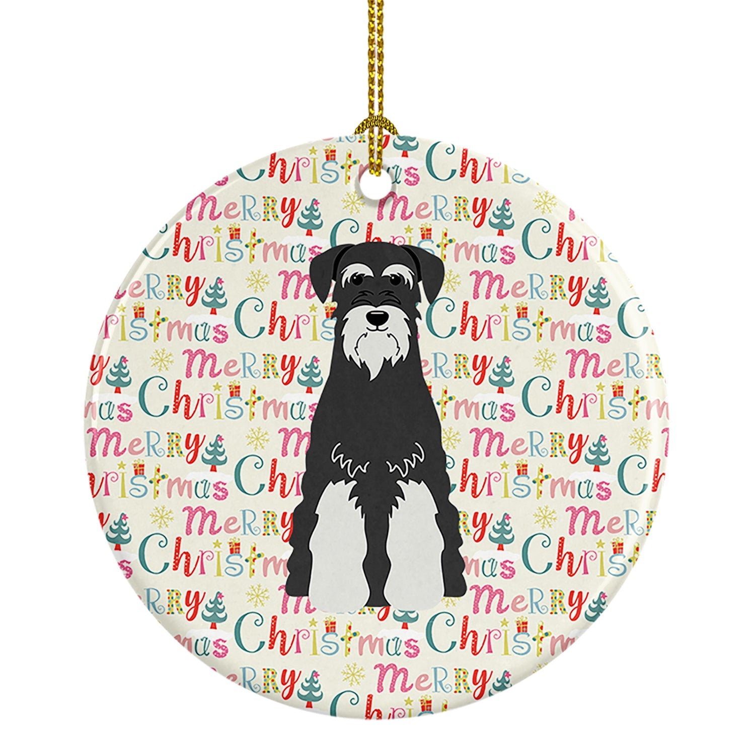 Merry Christmas Standard Schnauzer Salt and Pepper Ceramic Ornament