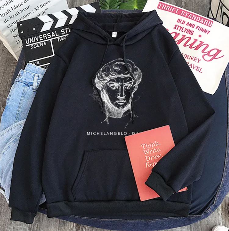 New Michelangelo King David Long Sleeve Fleece Candy Color Hoodie | Streetwear