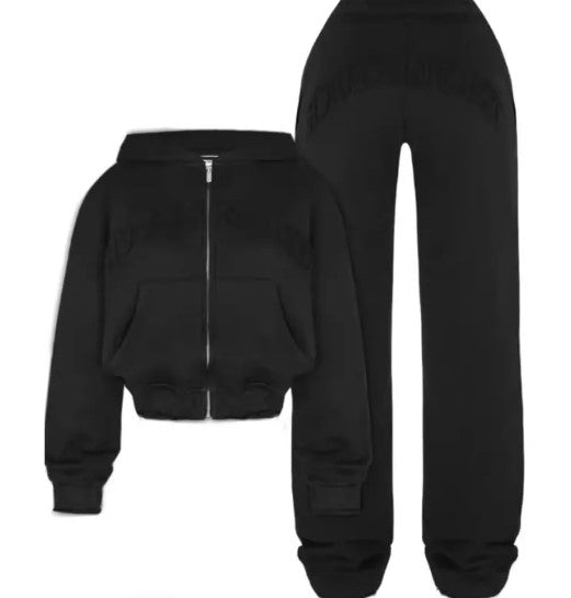 Hooded Cropped Sweatshirt And Loose Trousers | Streetwear