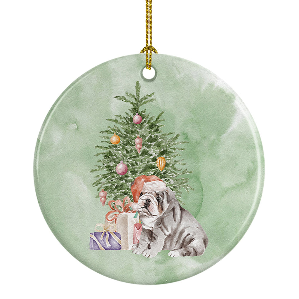 Bulldog, English Bulldog Puppy #2 Christmas Presents and Tree Ceramic Ornament