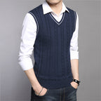 Men's Sleeveless Knit Pullover Sweater with V-Neck | Streetwear