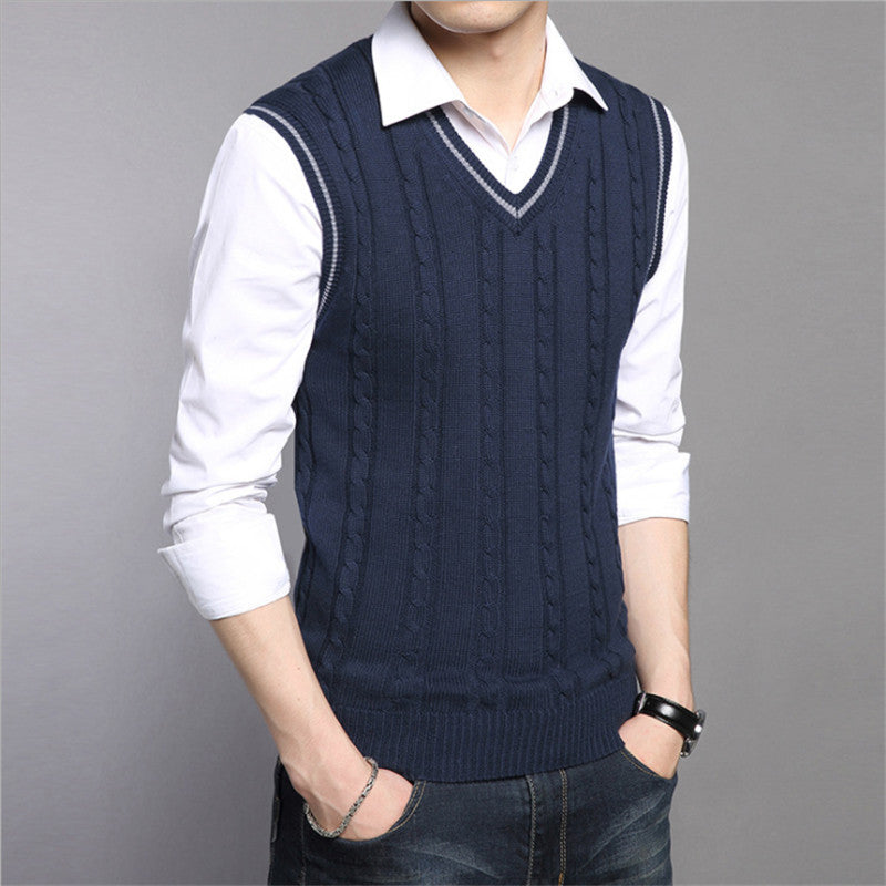 Men's Sleeveless Knit Pullover Sweater with V-Neck | Streetwear
