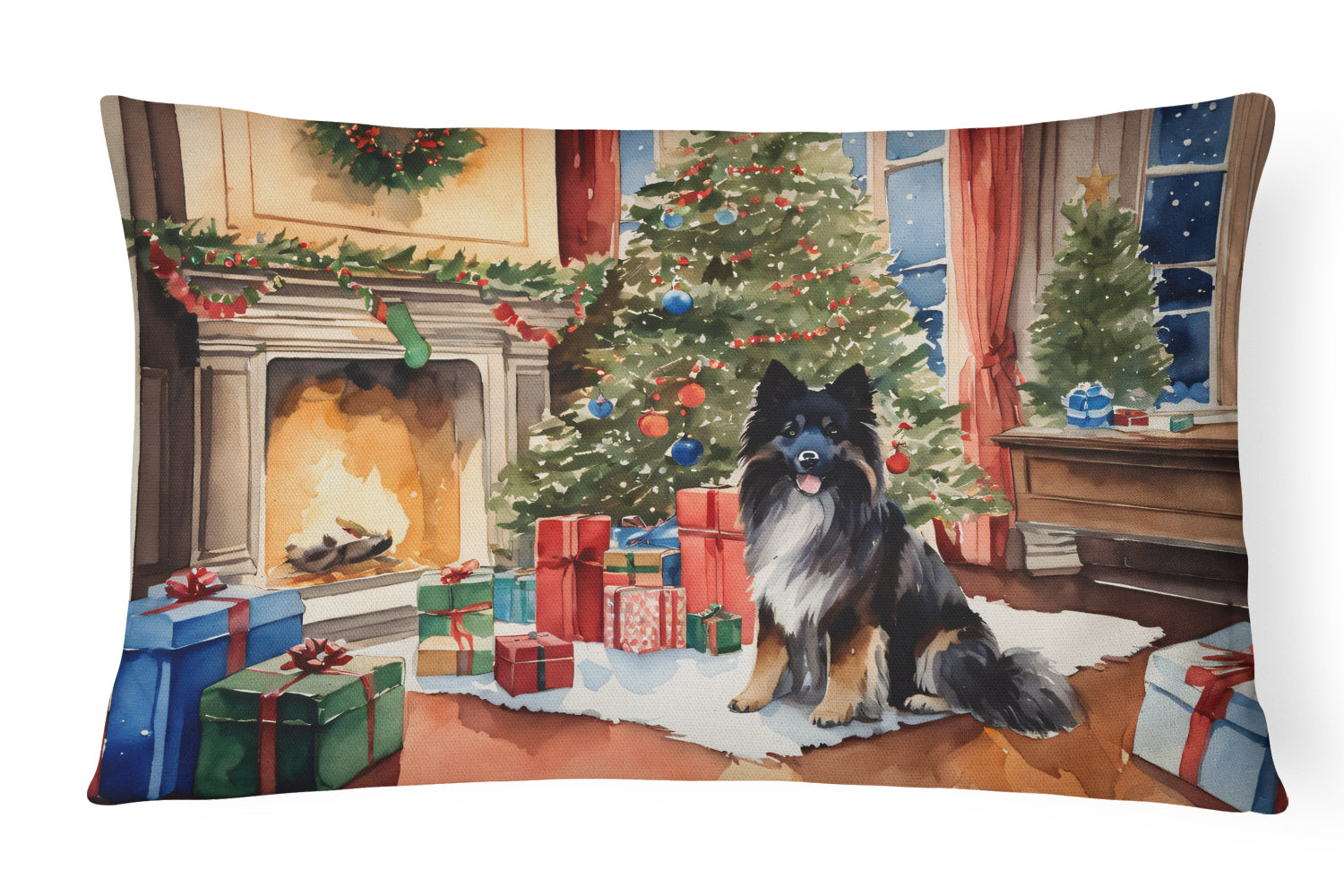Keeshond Cozy Christmas Throw Pillow