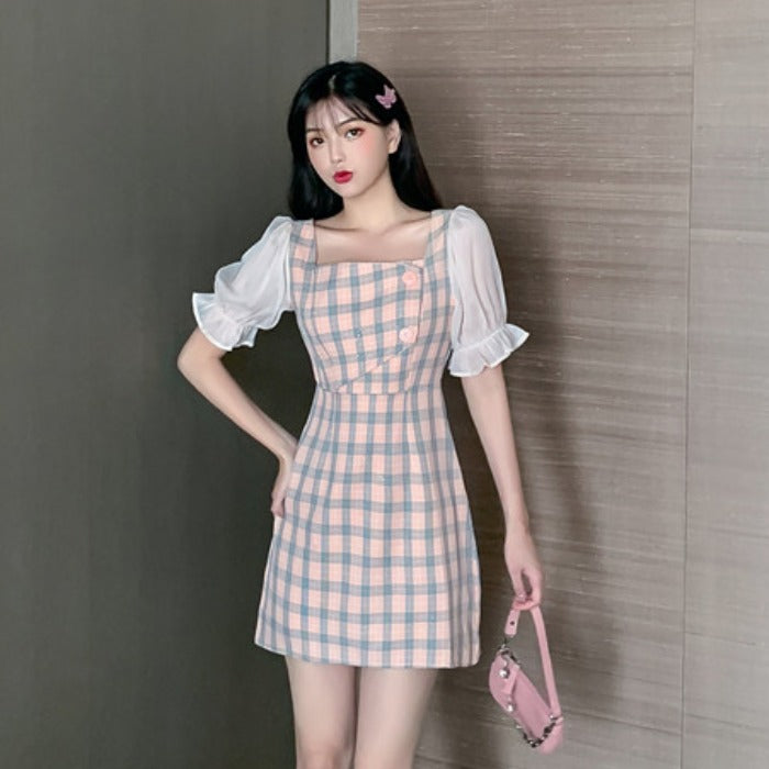 Summer A-Line Checkered Chiffon Dress for Women