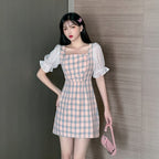 Summer A-Line Checkered Chiffon Dress for Women