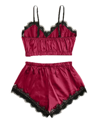 Lace Lingerie Set with Crop Top and Shorts (Two Pieces)