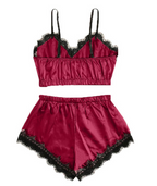 Lace Lingerie Set with Crop Top and Shorts (Two Pieces)