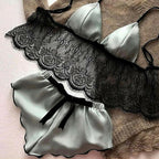 Silk Satin Lingerie Bra and Shorts Set for Women