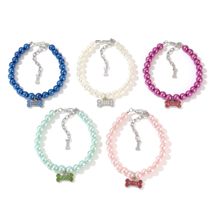 Pearl Cat Necklace Ornament for Pet Supplies