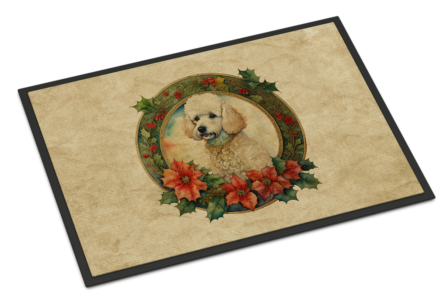 Poodle Christmas Flowers Doormat