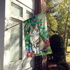 Ragamuffin Cat By the Christmas Tree House Flag