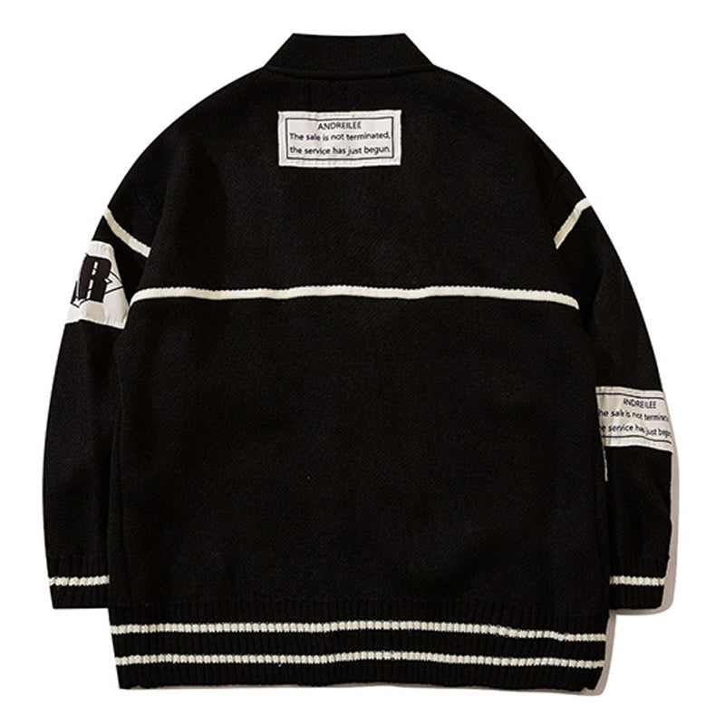 Men's Oversized Knitted Cardigan with Letter Print