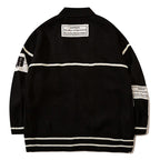 Men's Oversized Knitted Cardigan with Letter Print