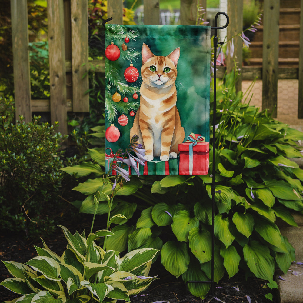 Malayan Cat By the Christmas Tree Garden Flag