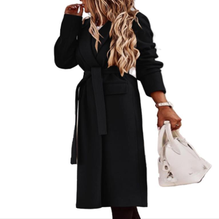 Classic Long Women's Windbreaker Jacket with Belt