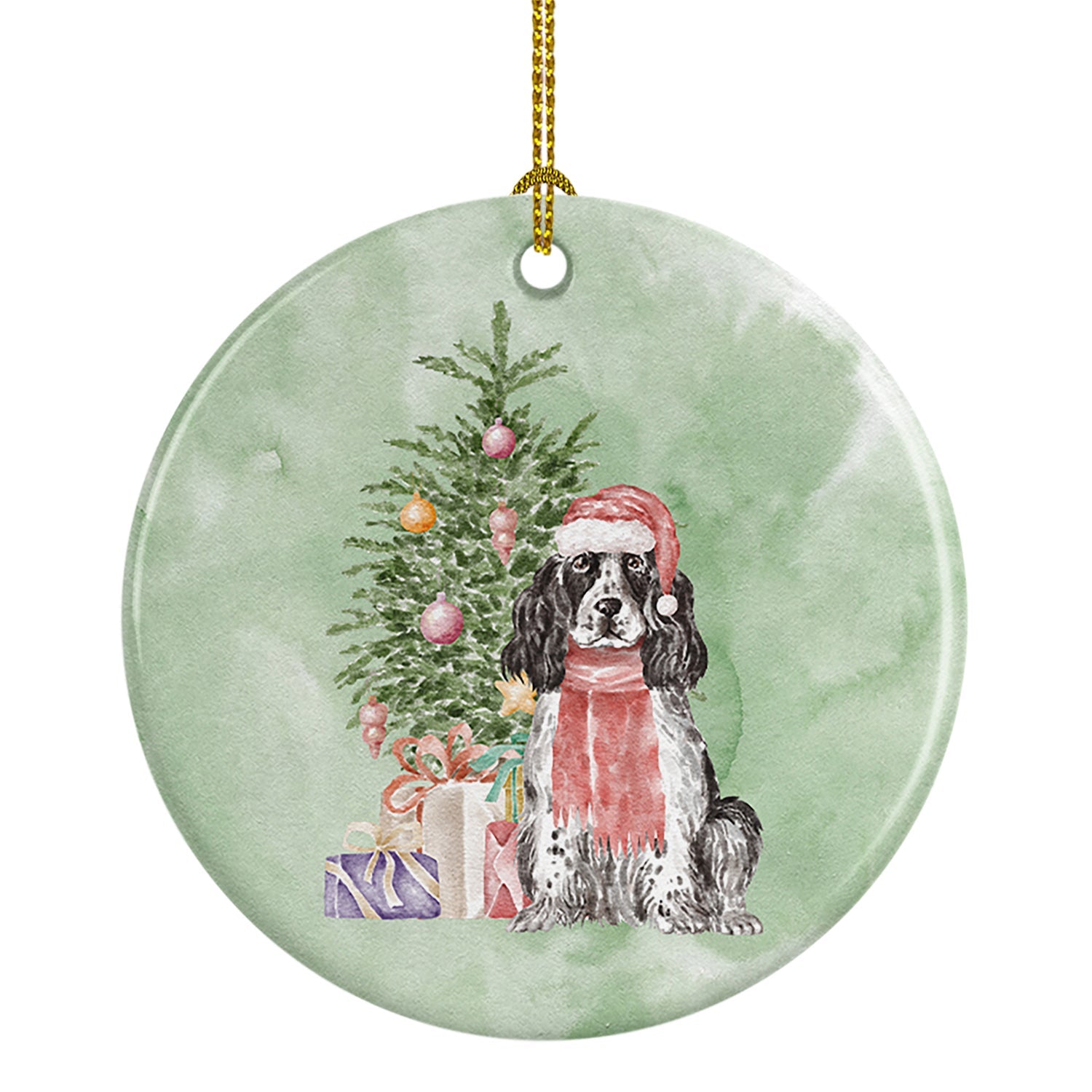 Cocker Spaniel English Black Parti Christmas Presents and Tree Ceramic Ornament