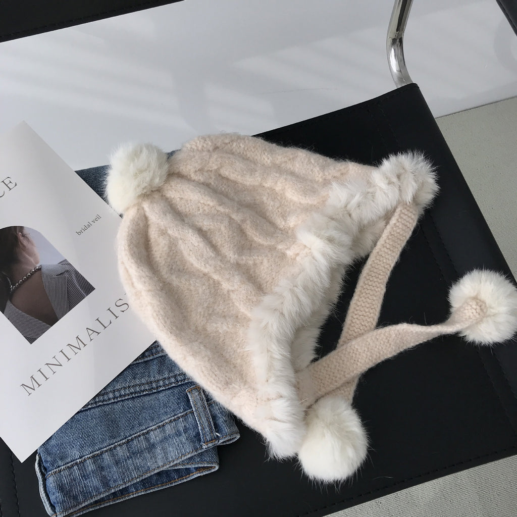 Gentle All-Match Fleece Rabbit Fur Hat | Embroidered Cap