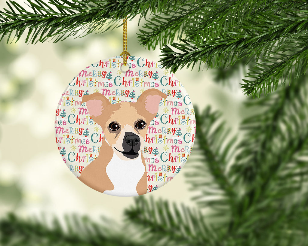 Chihuahua Gold and White Christmas Ceramic Ornament