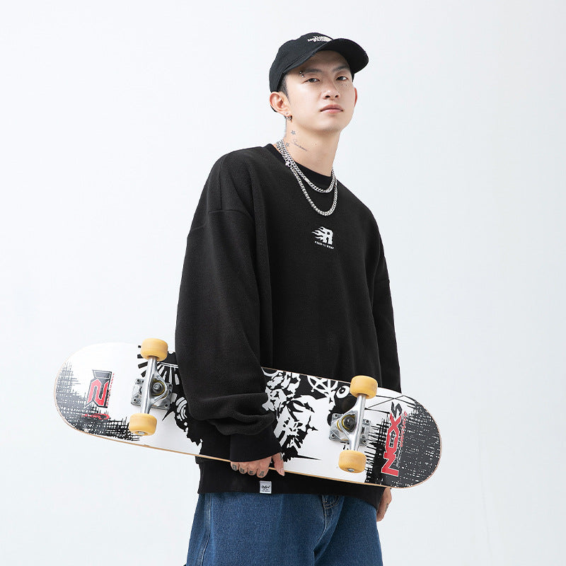 Men's Polar Fleece Round Neck Sweatshirt - Japanese Style | Streetwear