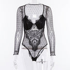 Sheer Black Lace Bodysuit with Underwire Padding Set