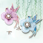 Handmade Embroidered Brooch with Enamel Bird