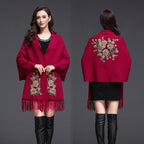 Embroidered Women's Shawl Cape Thick Sweater Coat