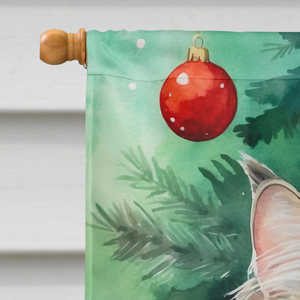 Siberian Cat By the Christmas Tree House Flag