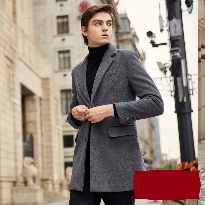 Men's Mid-Length Wool Trench Coat for Autumn & Winter