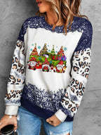 Tie-Dyed Leopard Spliced Round Neck Sweater
