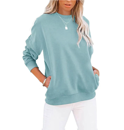 Solid Color Long Sleeve Pocket Hoodie with Round Neck | Streetwear