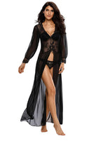 Sheer Lace Long Robe Lingerie Set
