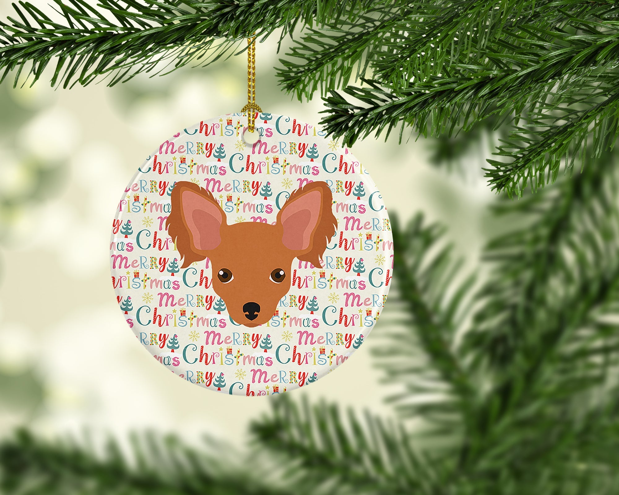 Russian Tor Terrier Merry Christmas Ceramic Ornament